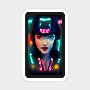 Cyber Neon lights pin up girl Magnet