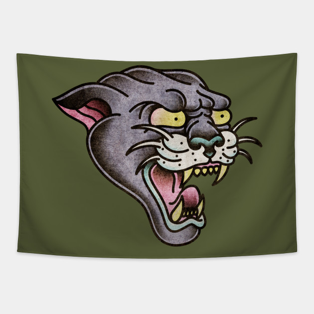 American Traditional Panther Head Tattoo Tapestry Teepublic