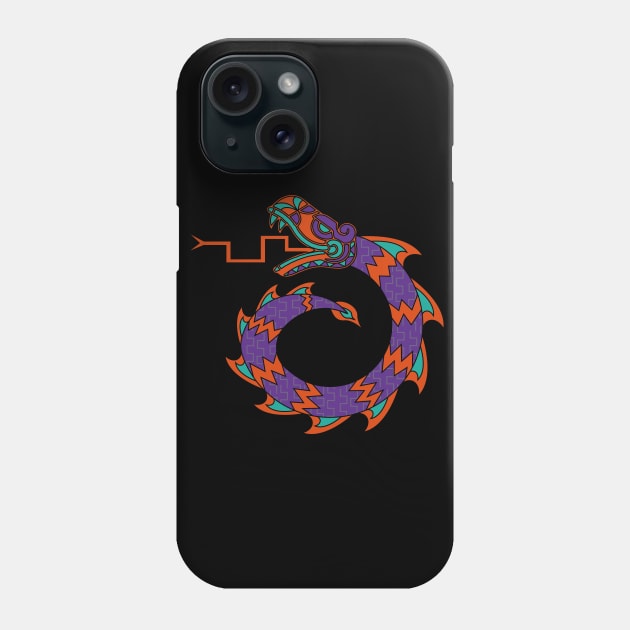 Mexican Snake Dragon Design Purple, orange and teal T-Shirt T-Shirt Phone Case by JDP Designs