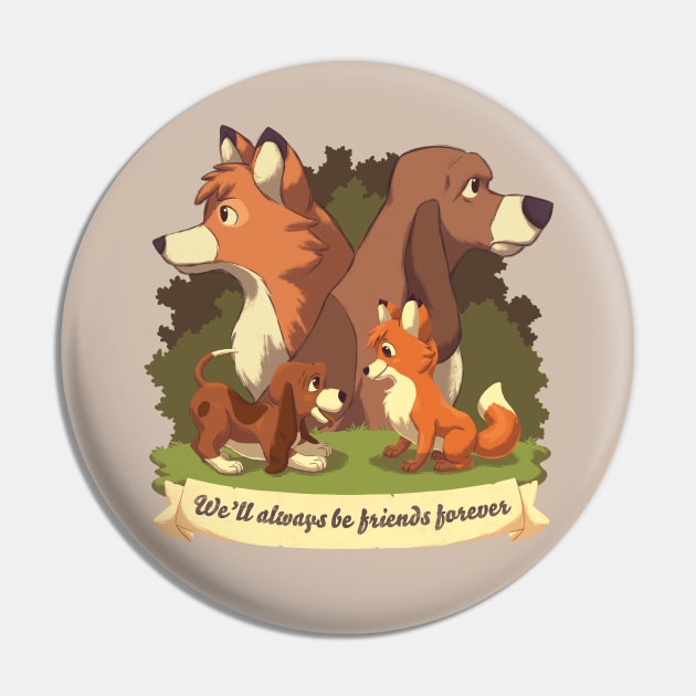 We ll Always Be Friends Forever // Red Fox, Hound Dog, 80s Kid, BFF Pin by Geekydog