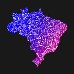 Colorful mandala art map of Brazil with text in blue and violet T-Shirt