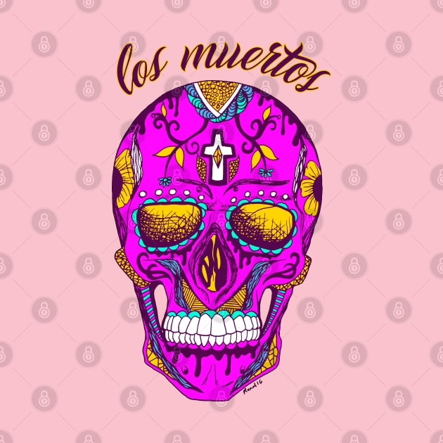 Neon Pink Los Muertos Skull by kenallouis