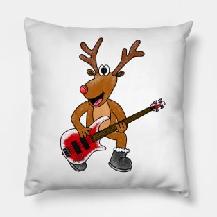 Christmas Bassist Rudolf The Reindeer Bass Guitar Pillow