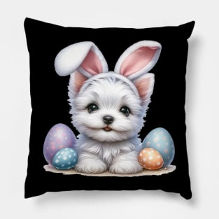 Puppy West Highland White Terrier Bunny Ears Happy Easter Day Pillow