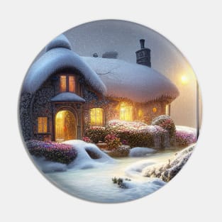 Magical Fantasy House with Lights in a Snowy Scene, Fantasy Cottagecore artwork Pin