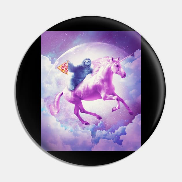 Space Sloth Riding On Flying Unicorn With Pizza Pin by Random Galaxy