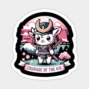 Kawaii Samurai Animal Lamb Warrior with Katana Cute in front of Fuji Mount Blossom Magnet