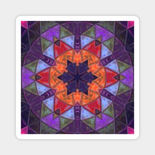 Mosaic Kaleidoscope Flower Orange Red Blue and Purple Magnet