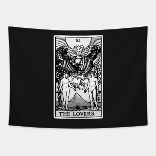 VI. The Lovers Tarot Card Black and white Tapestry