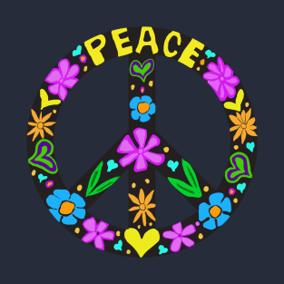 Peace Sign Hearts Flowers T-Shirt