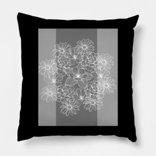 White Over Black Abstract Line Art Flower Pattern Pillow