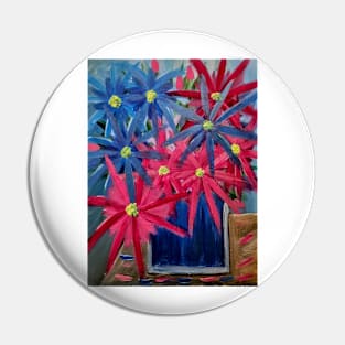 Some lovely vibrant abstract flowers in a glass vase Pin