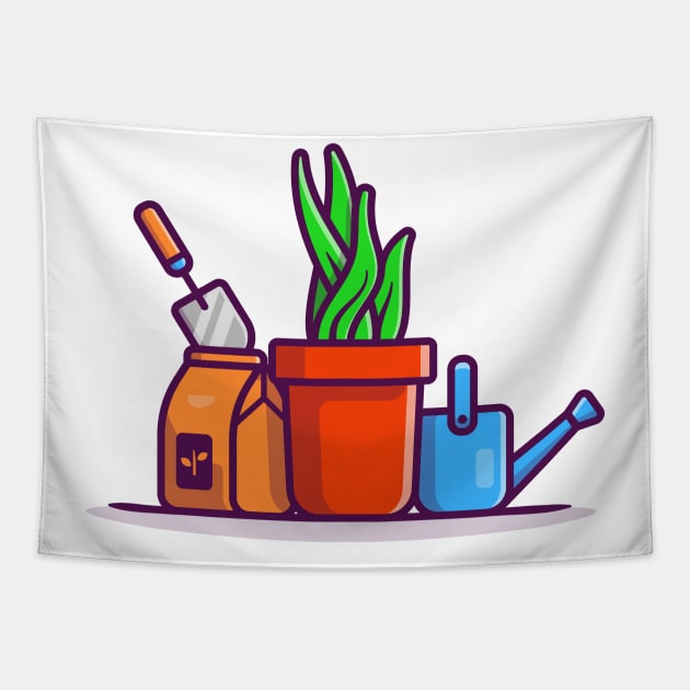 Plant, Pot, Kettle And Shovel Tapestry by Catalyst Labs