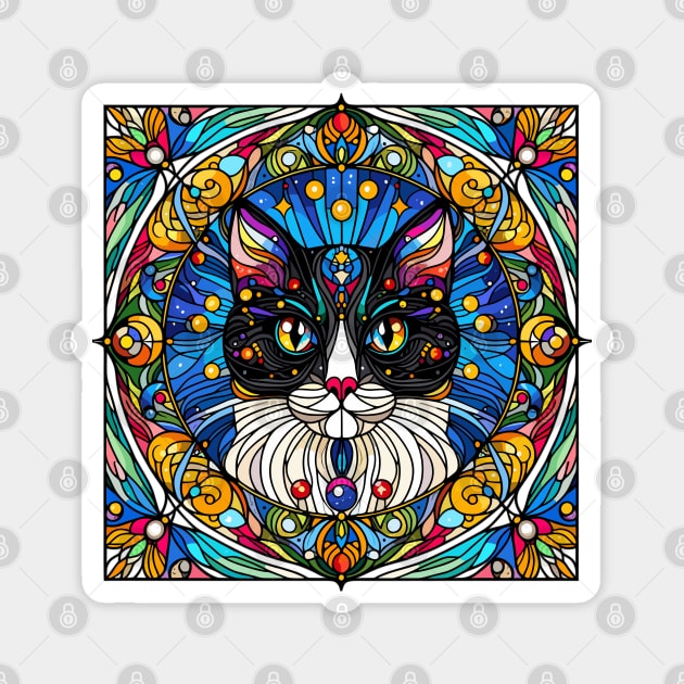 Stained Glass Cat Art Magnet by JessArty
