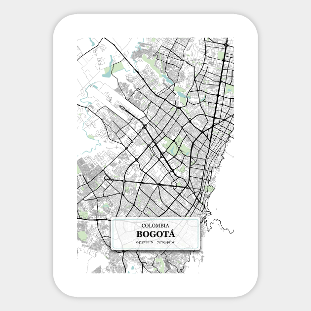 Bogota Colombia City Map With Gps Coordinates Bogota Colombia Sticker Teepublic