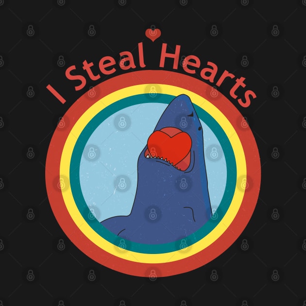 I Steal Hearts funny shark vintage Valentine's Day by JHFANART