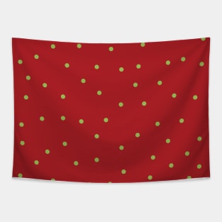 Green Polka Dots on Red Background Tapestry