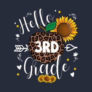 3rd Grade Back To School Leopard Print Sunflower Teacher Apple T-Shirt