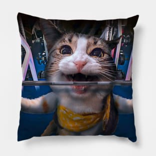 Funny Cat Lifting Weights At Gym Pillow