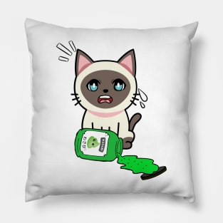 Cute Siamese cat Spills a jar of wasabi sauce Pillow