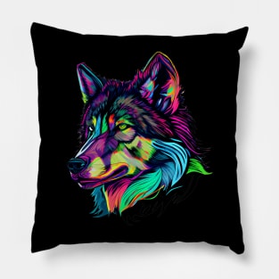 Neon Howl: Let Your Inner Wolf Shine Pillow