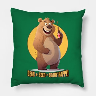 Bear + Beer = Beary Happy Drinking Bear Pillow