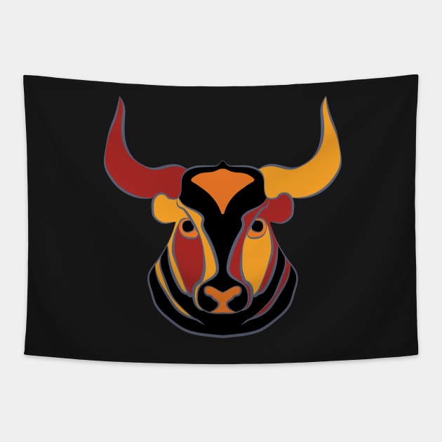 Angry Spanish Bull Toro in Tropical Colors Tapestry by pelagio