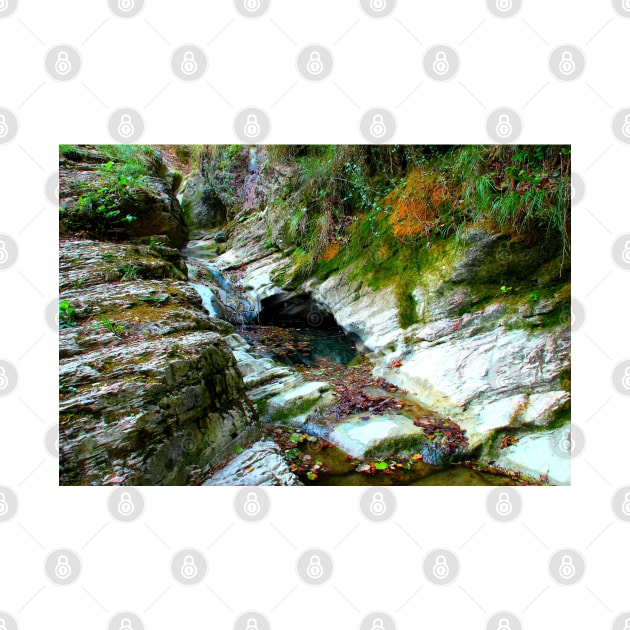 View in Sarnano at Pozze dell'Acquasanta with rocks, rivulets, water, greenery by KristinaDrozd