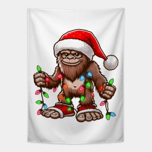 Bigfoot Santa Christmas Tree Lights Tapestry