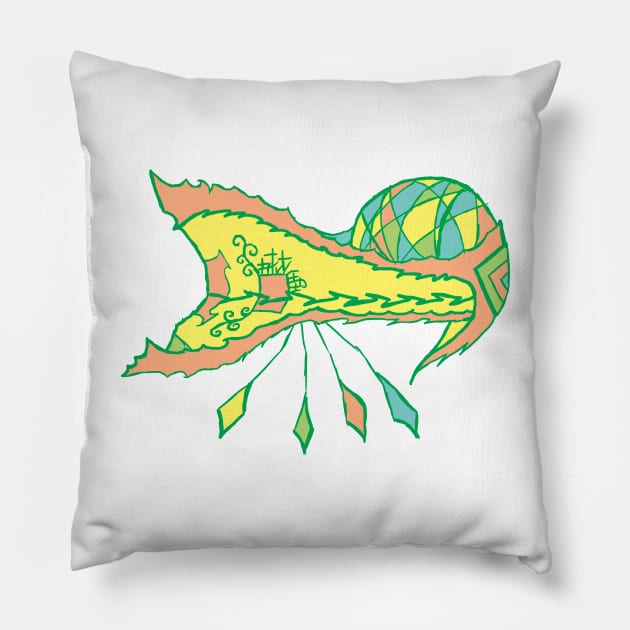 Colorful Intergalactic Alien Spaceship Pillow by JonGrin