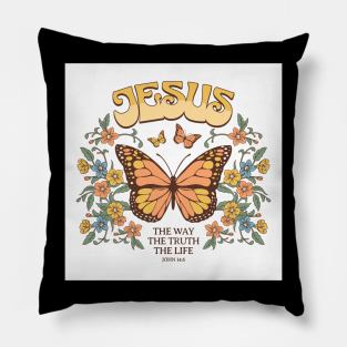 Jesus - The Truth The Way The Life - Groovy Butterflies Pillow