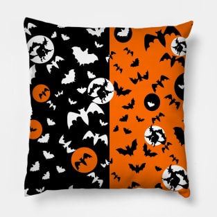 Black Witch Halloween Black Bats Flying Pillow