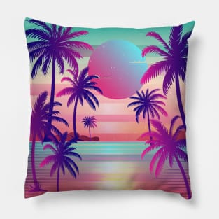 Sunset Palm Trees Vaporwave Aesthetic Pillow