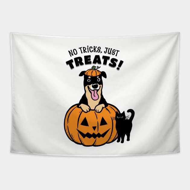 Rottweiler Halloween No Tricks Just Treats Tapestry by Coffee Squirrel