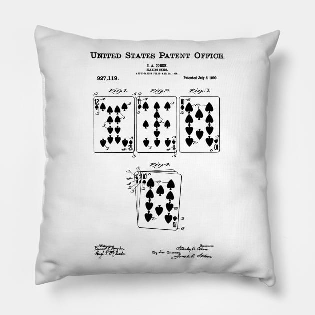 Playing Cards Patent Black Pillow by Luve