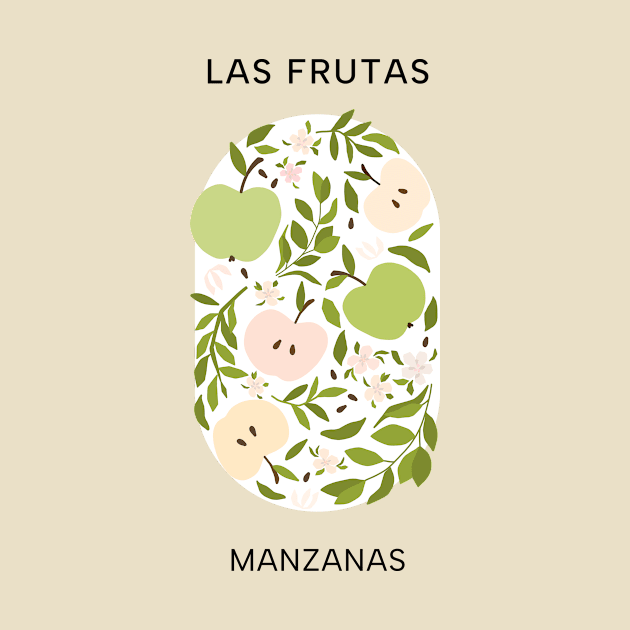 Las Frutas: Manzanas - Fruit and flower market poster with apples, blossoms, and leaves by retrografika