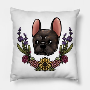 Brindle  frenchie with flowers Pillow