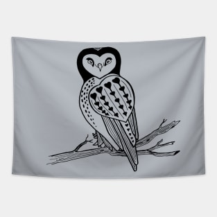 Boho Heart Owl Black Tattoo Style Bird Tapestry