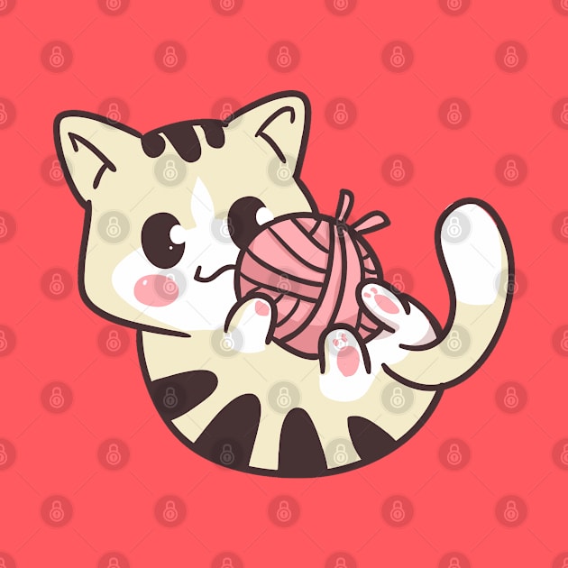 Kawaii Cat Playing With Yarn Ball by Illustradise