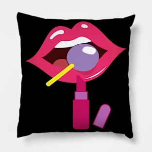 Lollipop red lips. Girly lipstick makeup candy Pillow