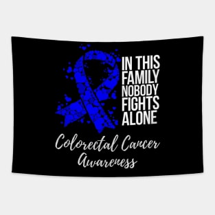 Family Support Dark Blue Ribbon Colorectal Cancer Awareness Tapestry