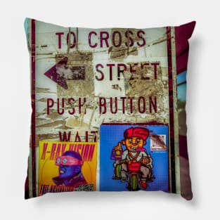 Street Sign Stickers NYC Pillow