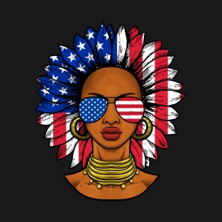 Afro Sunflower African American 4th of July Melanin T-Shirt