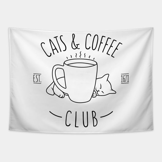 Cats and Coffee club Tapestry by Bomdesignz