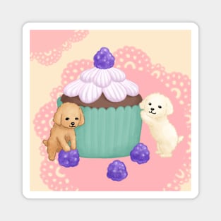 Cute Poodles and Cupcake Illustration Art Magnet