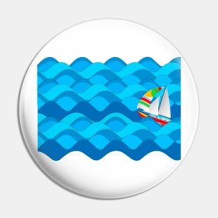 Sail Boat with Spinnaker riding the Ocean Waves Pin