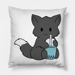 Bubble Tea Black Fox Pillow