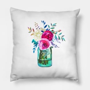 Watercolor mason jar flowers Pillow