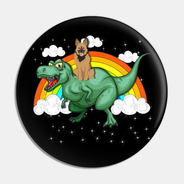 T Rex Dinosaur Riding German Shepherd Pin by LaurieAndrew