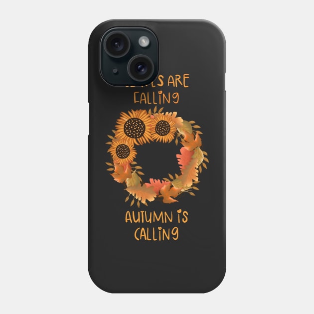 Falling Leaves on Hunter Green Phone Case by MarcyBrennanArt